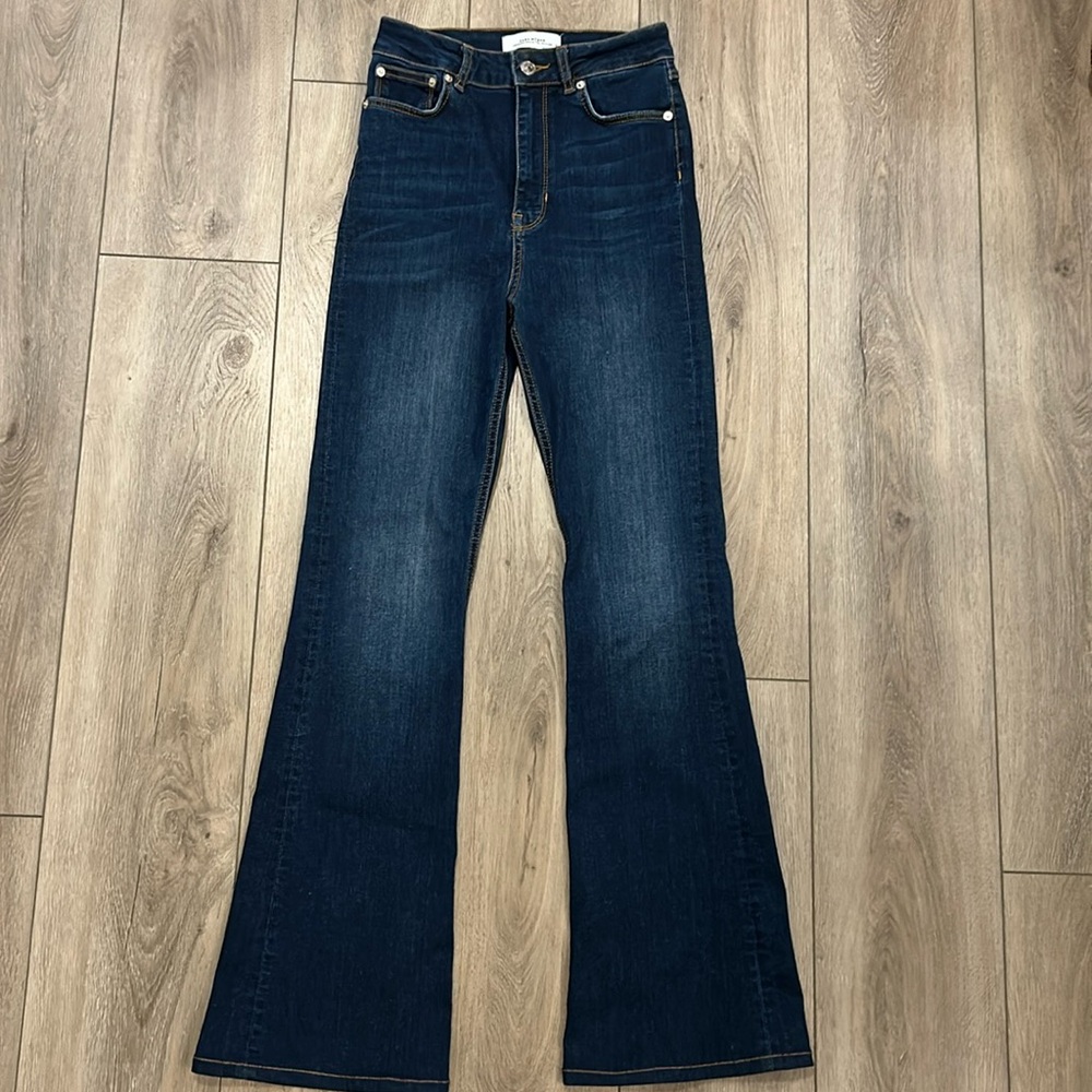 Zara Tall/ Long High-Rise Dark Wash Flare Stretch Jeans NWOT Size EUR 36 USA 4